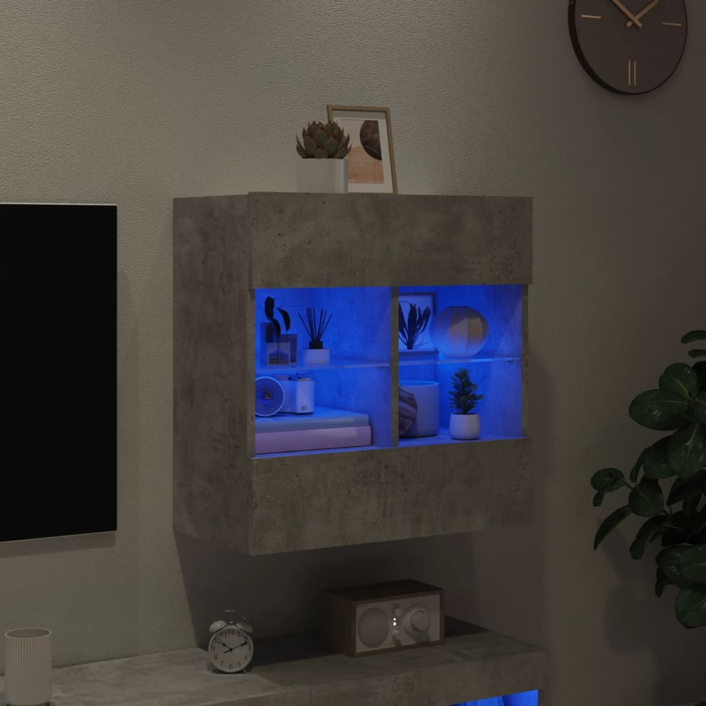 TV Wall Cabinet with LED Lights Concrete Grey 58,5x30x60,5 cm