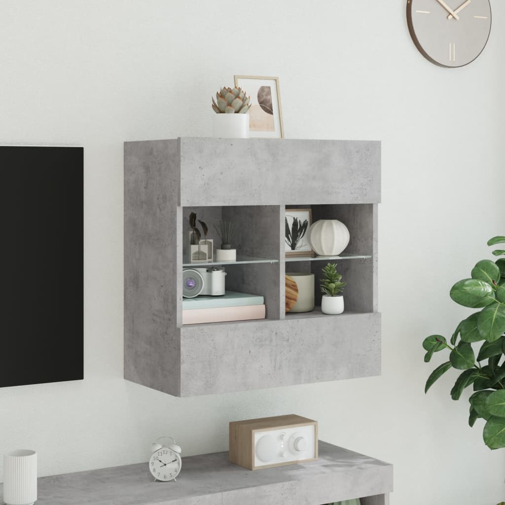 TV Wall Cabinet with LED Lights Concrete Grey 58,5x30x60,5 cm