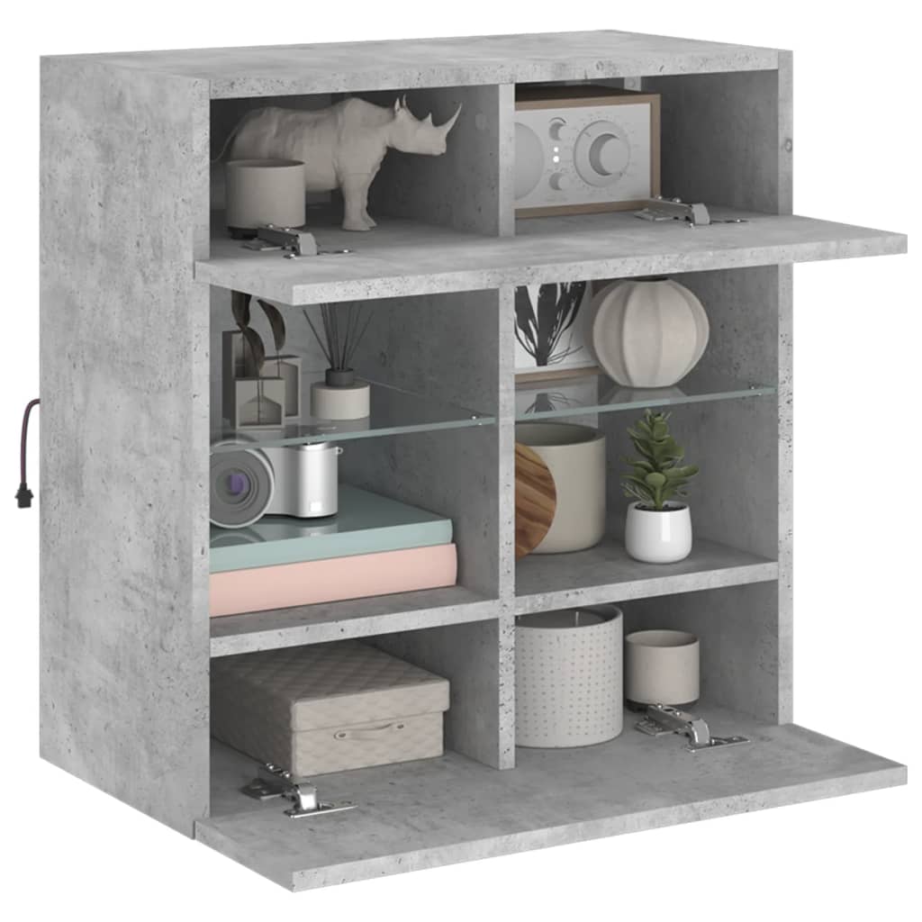 TV Wall Cabinet with LED Lights Concrete Grey 58,5x30x60,5 cm