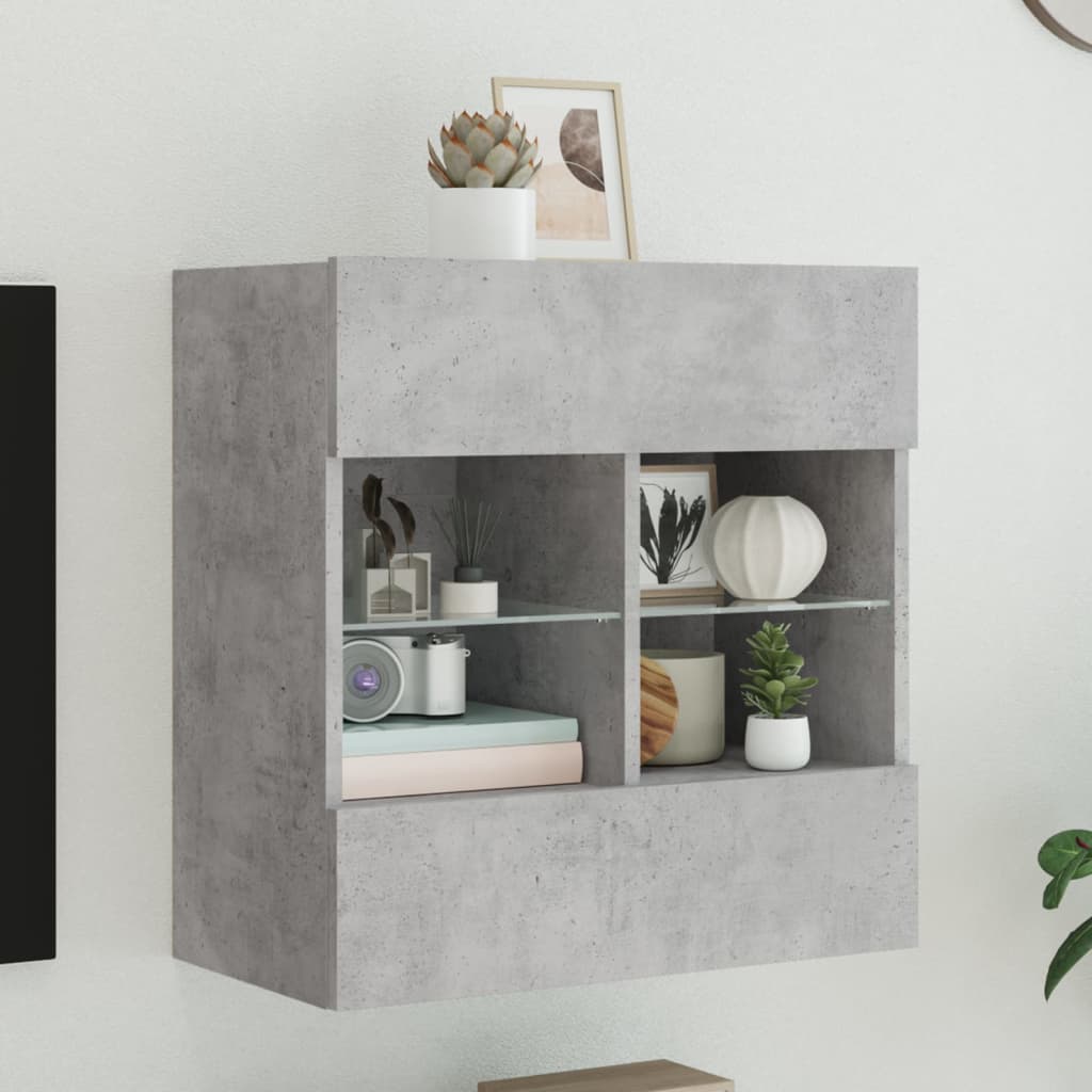 TV Wall Cabinet with LED Lights Concrete Grey 58,5x30x60,5 cm