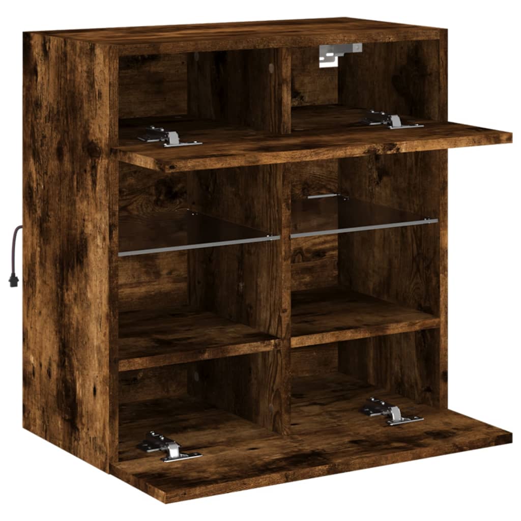 TV Wall Cabinet with LED Lights Smoked Oak 58,5x30x60,5 cm