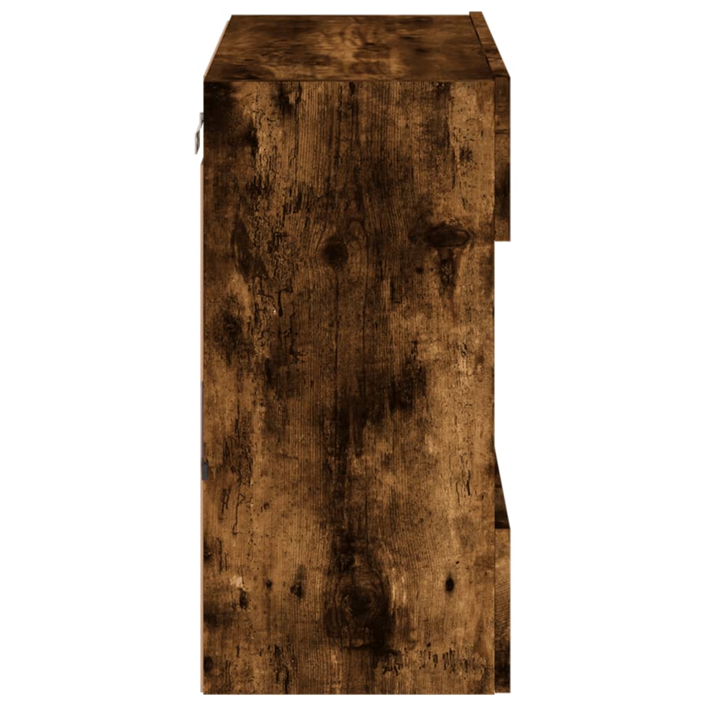 TV Wall Cabinet with LED Lights Smoked Oak 58,5x30x60,5 cm