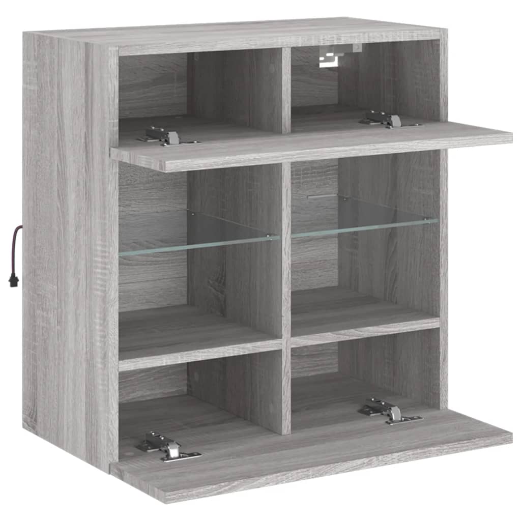 TV Wall Cabinet with LED Lights Grey Sonoma 58,5x30x60,5 cm