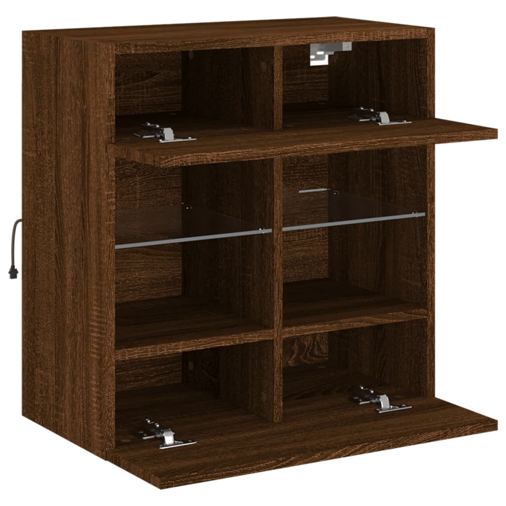 TV Wall Cabinet with LED Lights Brown Oak 58,5x30x60,5 cm