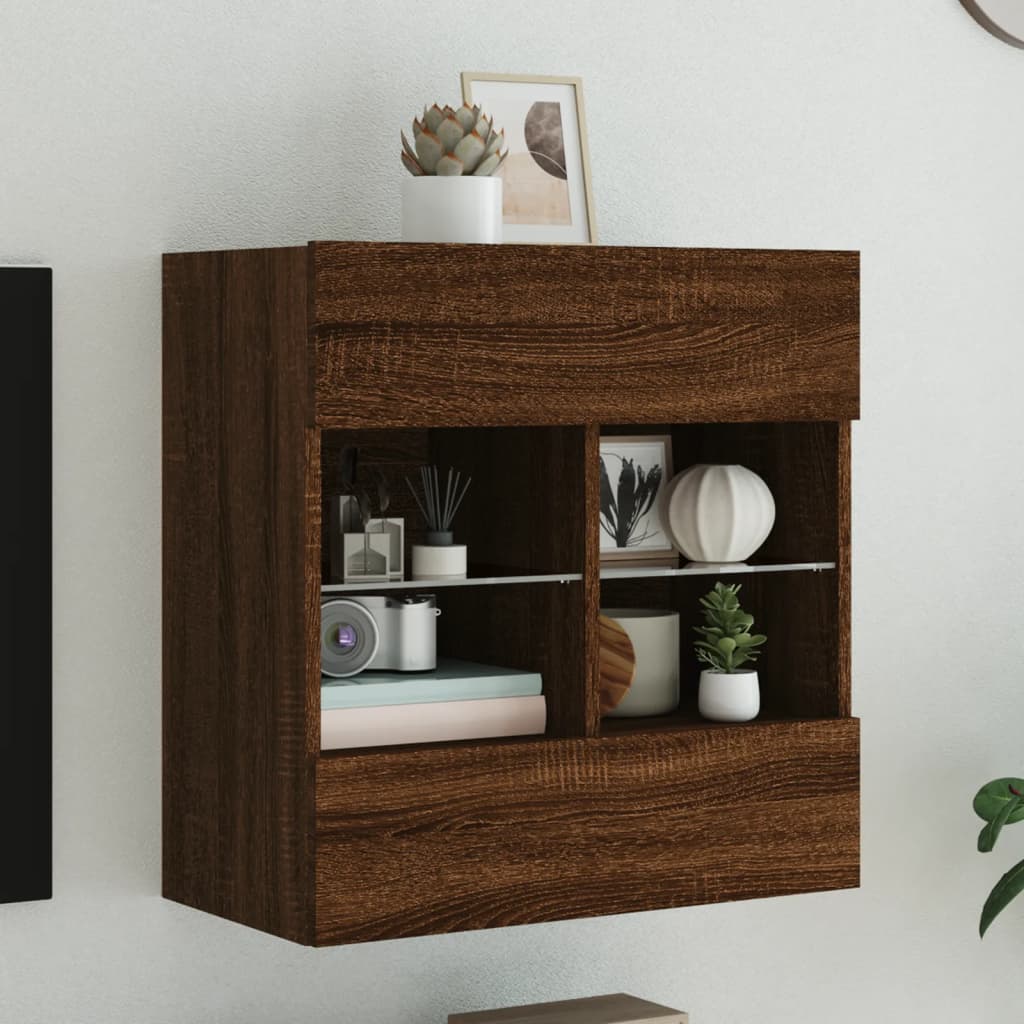 TV Wall Cabinet with LED Lights Brown Oak 58,5x30x60,5 cm