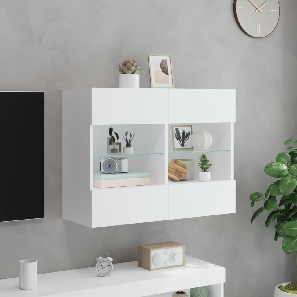TV Wall Cabinet with LED Lights White 78,5x30x60,5 cm