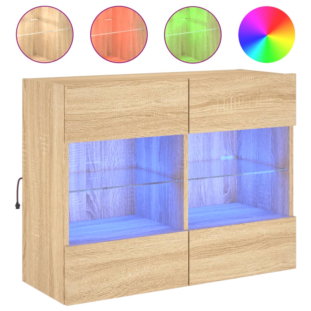 TV Wall Cabinet with LED Lights Sonoma Oak 78,5x30x60,5 cm