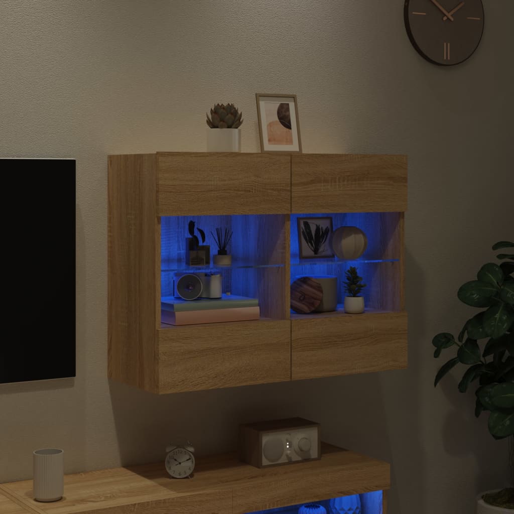 TV Wall Cabinet with LED Lights Sonoma Oak 78,5x30x60,5 cm