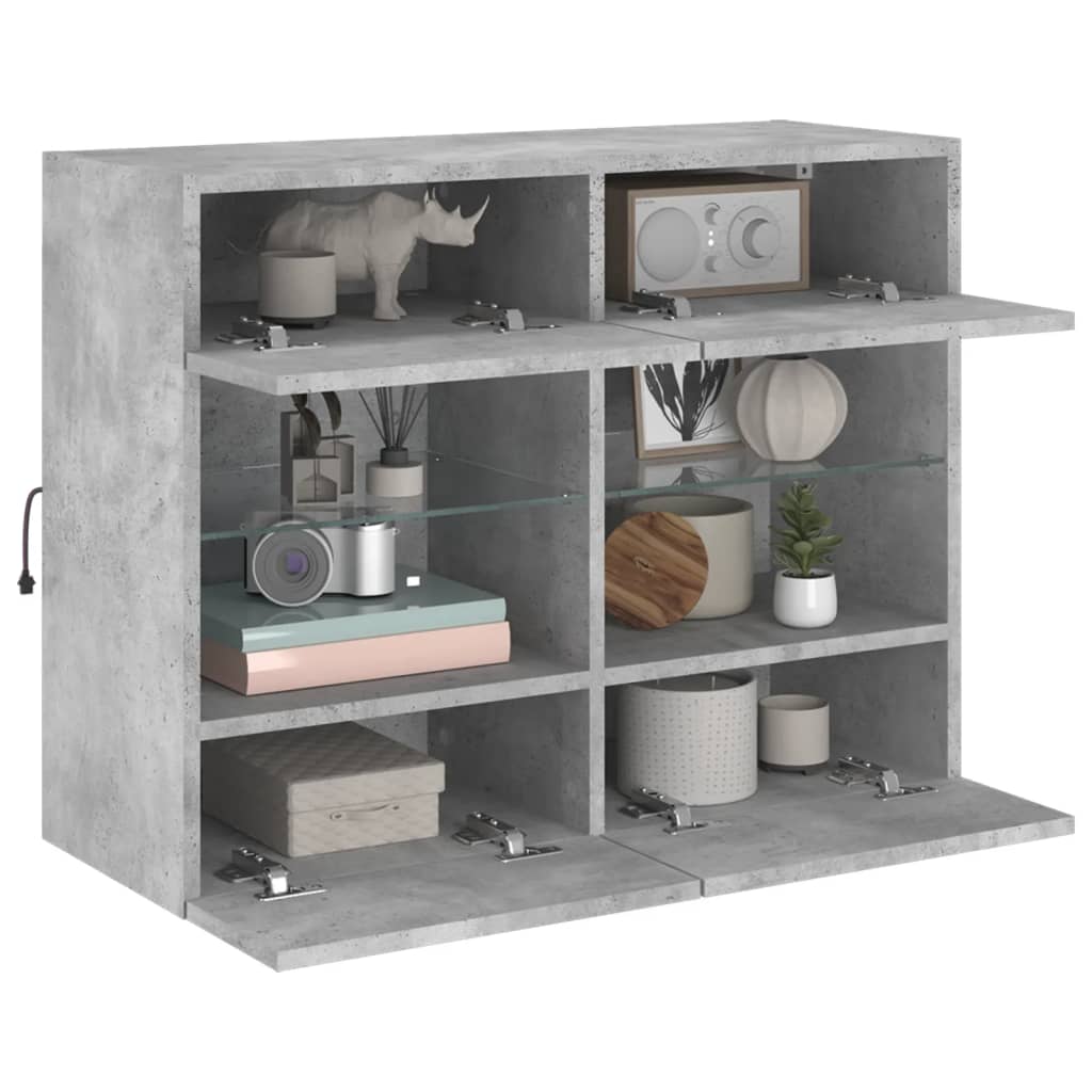 TV Wall Cabinet with LED Lights Concrete Grey 78,5x30x60,5 cm