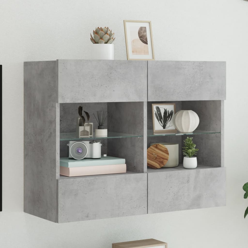 TV Wall Cabinet with LED Lights Concrete Grey 78,5x30x60,5 cm