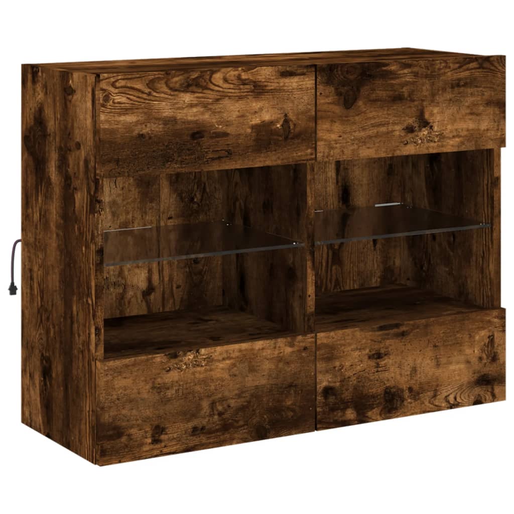 TV Wall Cabinet with LED Lights Smoked Oak 78,5x30x60,5 cm