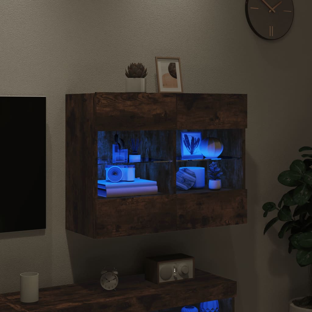 TV Wall Cabinet with LED Lights Smoked Oak 78,5x30x60,5 cm