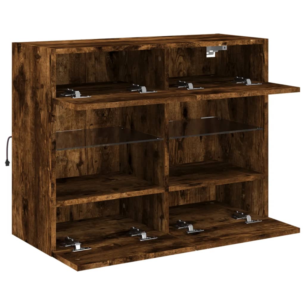 TV Wall Cabinet with LED Lights Smoked Oak 78,5x30x60,5 cm