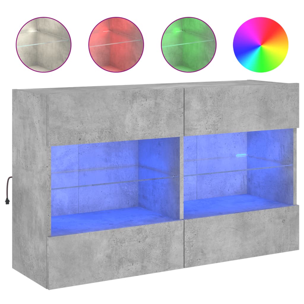 TV Wall Cabinet with LED Lights Concrete Grey 98,5x30x60,5 cm