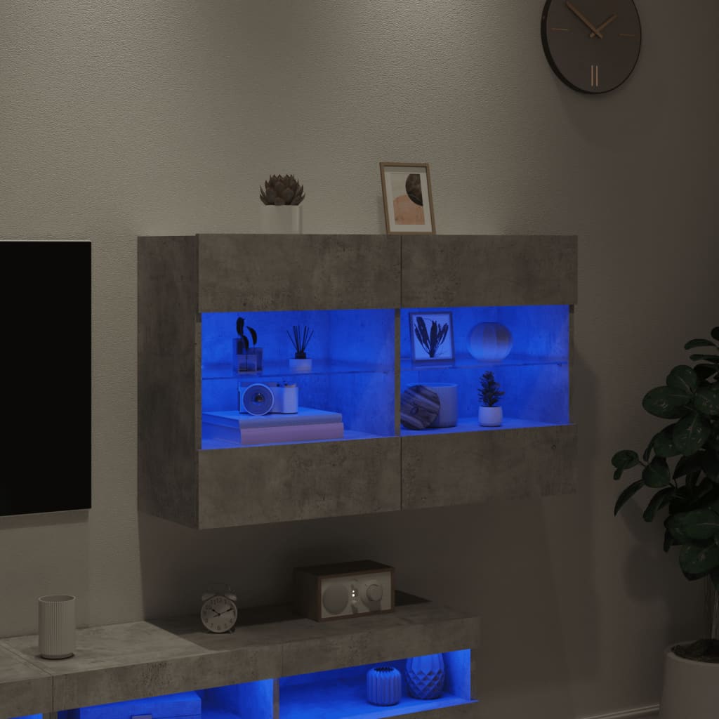 TV Wall Cabinet with LED Lights Concrete Grey 98,5x30x60,5 cm