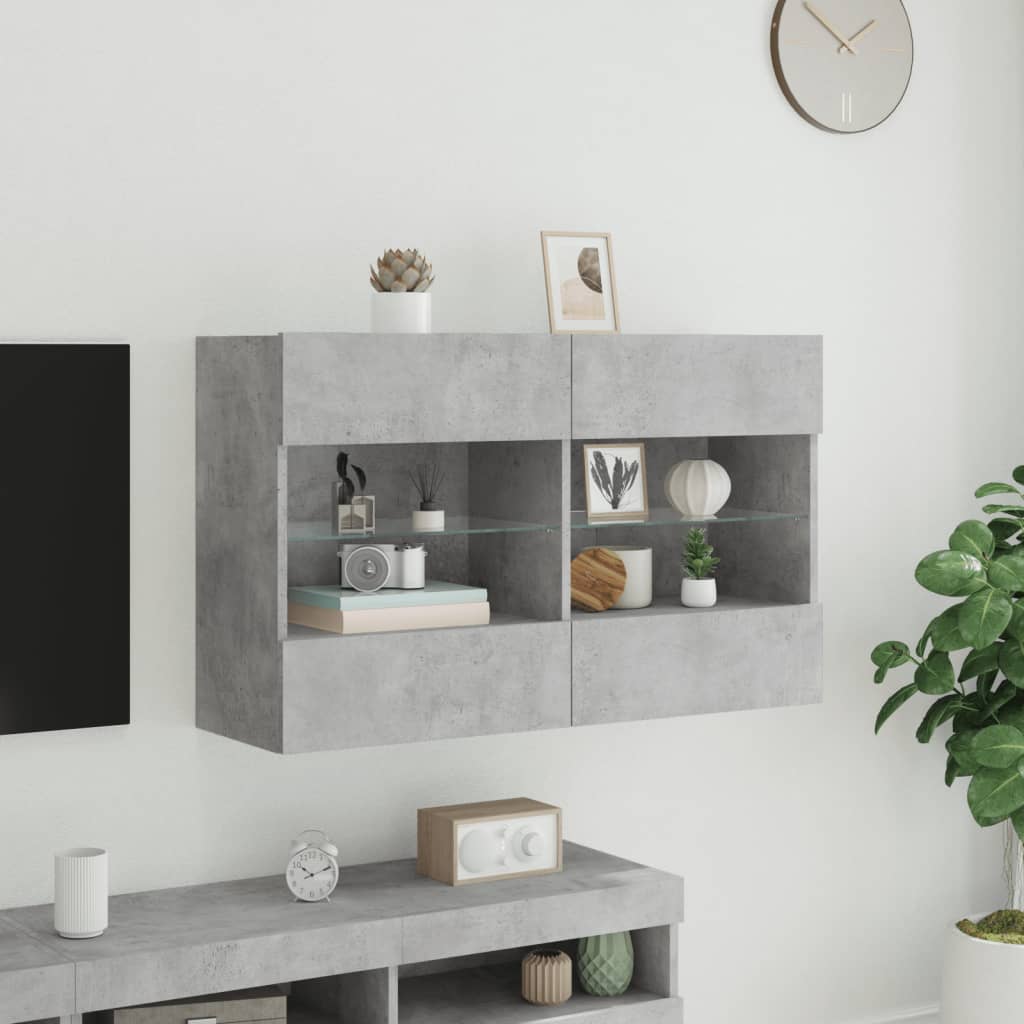 TV Wall Cabinet with LED Lights Concrete Grey 98,5x30x60,5 cm