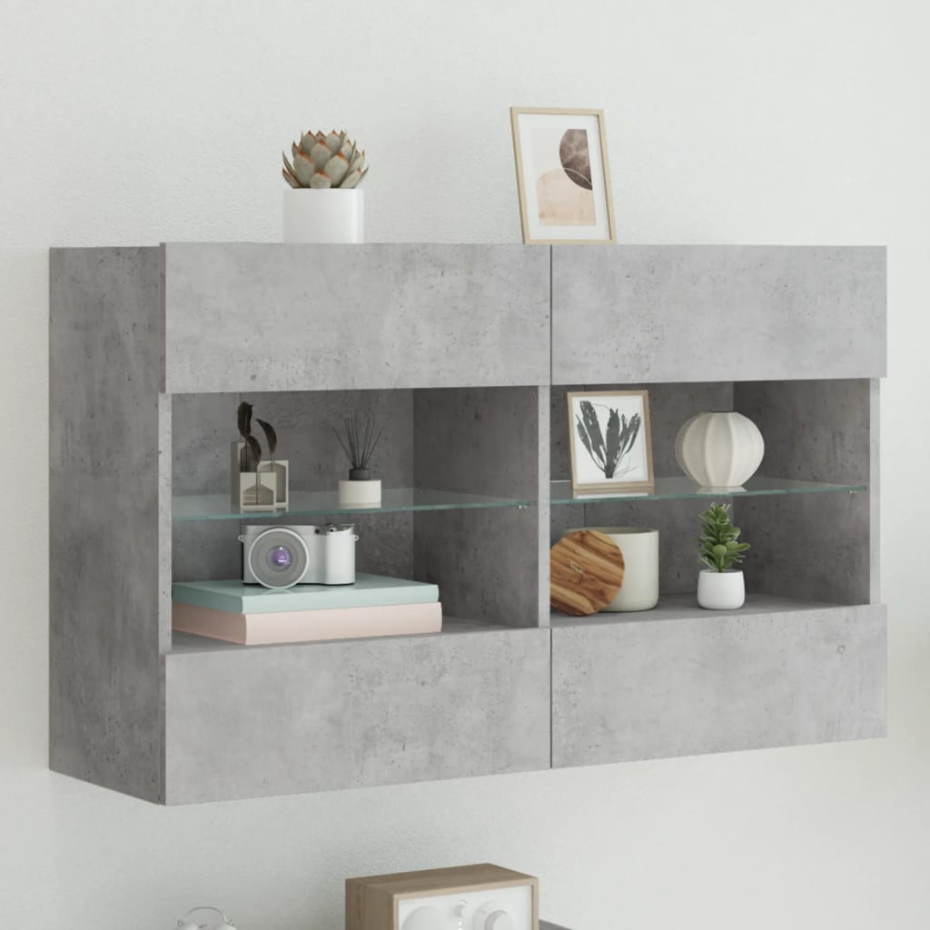 TV Wall Cabinet with LED Lights Concrete Grey 98,5x30x60,5 cm
