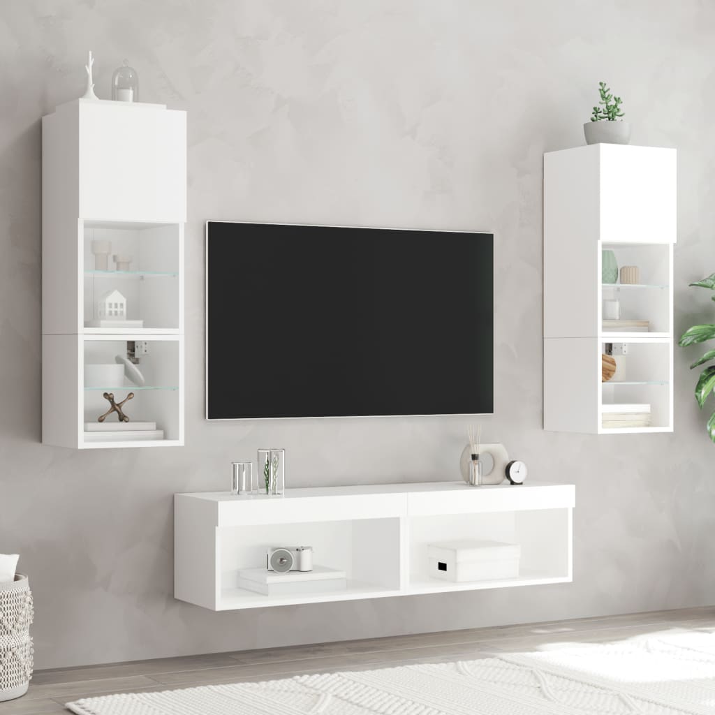 2 Piece TV Cabinet Set with LED Lights White 60x30x30 cm