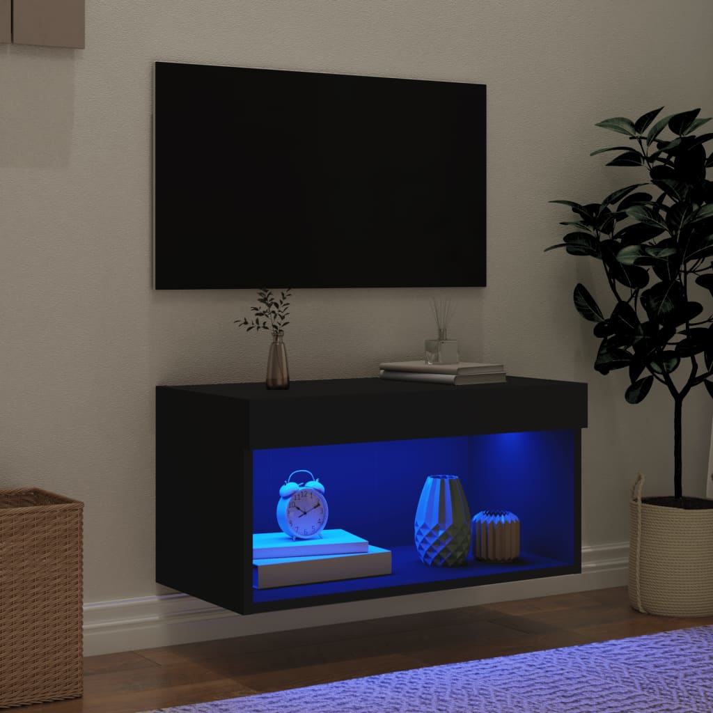 vidaXL TV Cabinet with LED Lights Black 60x30x30 cm