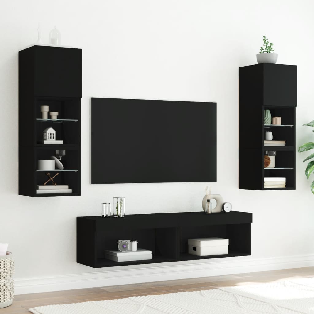 vidaXL TV Cabinet with LED Lights Black 60x30x30 cm