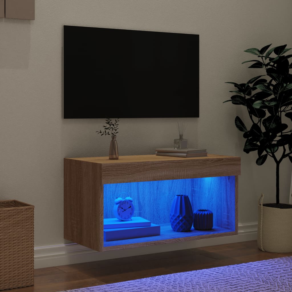 vidaXL TV Cabinet with LED Lights Sonoma Oak 60x30x30 cm