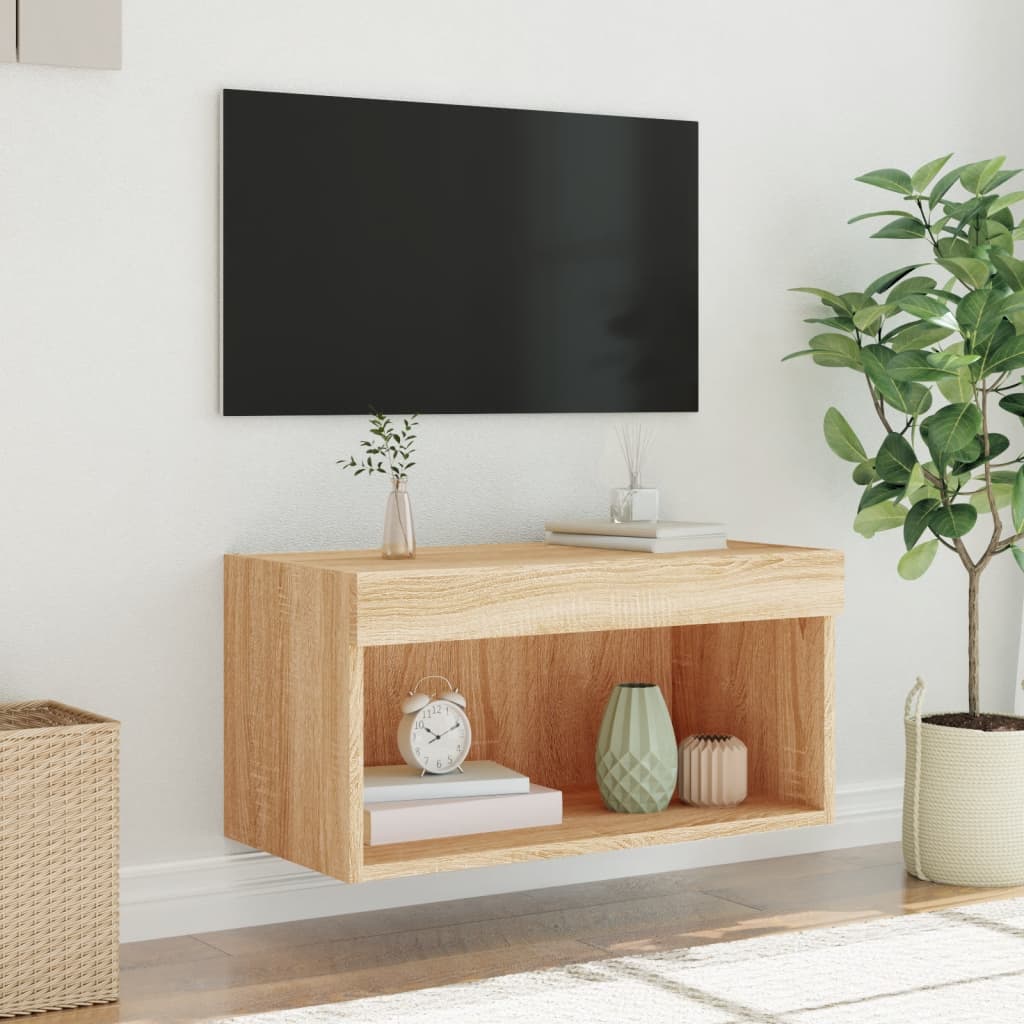 vidaXL TV Cabinet with LED Lights Sonoma Oak 60x30x30 cm