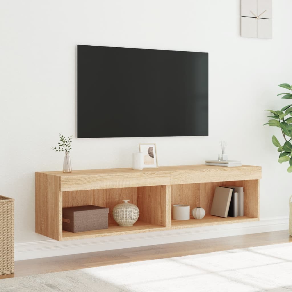 vidaXL TV Cabinets with LED Lights 2 pcs Sonoma Oak 60x30x30 cm