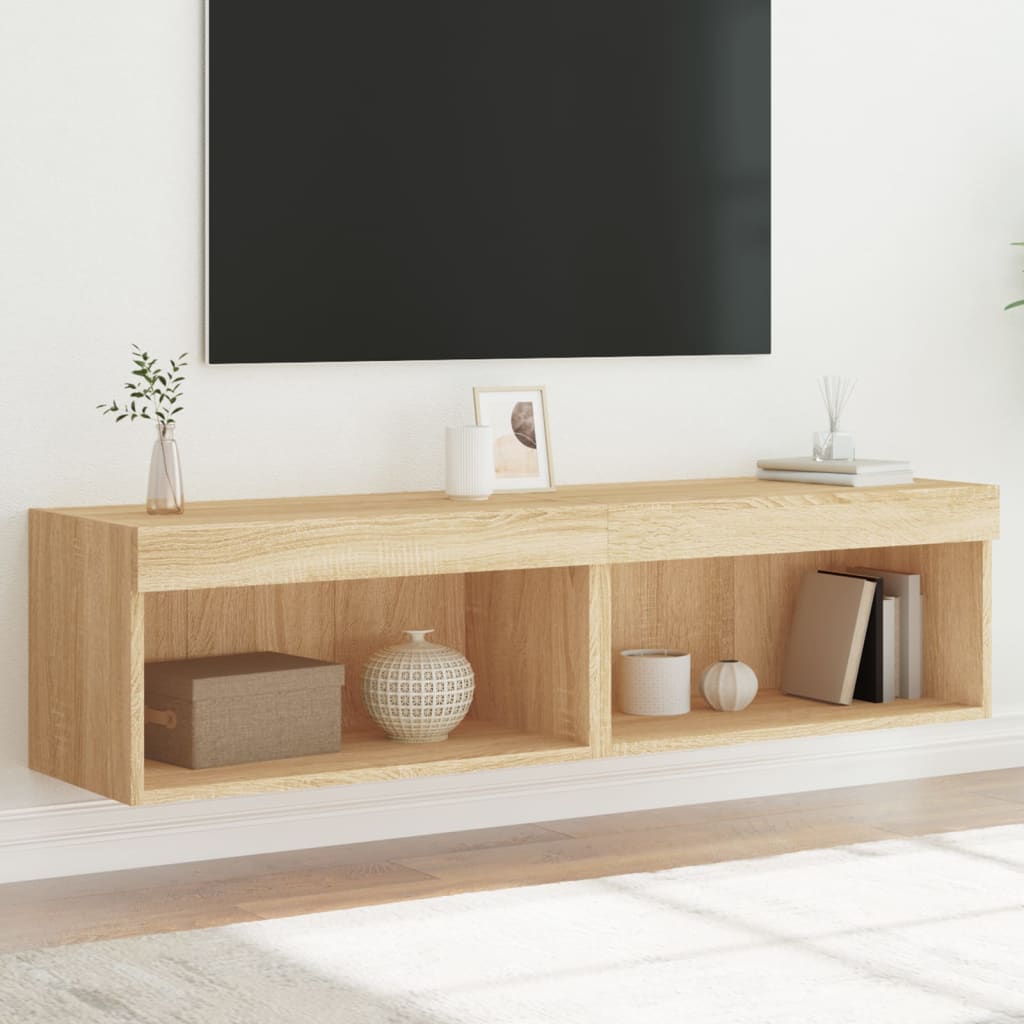 vidaXL TV Cabinets with LED Lights 2 pcs Sonoma Oak 60x30x30 cm