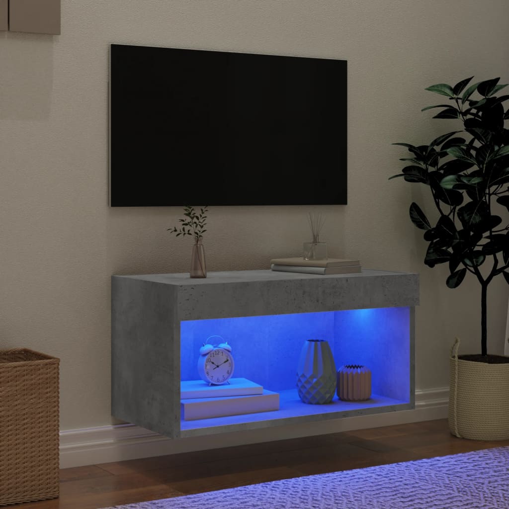 vidaXL TV Cabinet with LED Lights Concrete Grey 60x30x30 cm