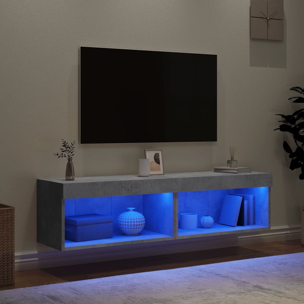2 Piece TV Cabinet Set with LED Lights Concrete Grey 60x30x30 cm
