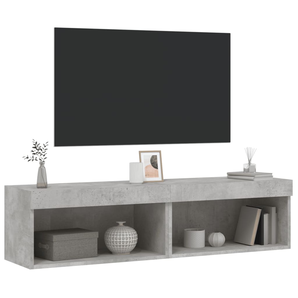 2 Piece TV Cabinet Set with LED Lights Concrete Grey 60x30x30 cm