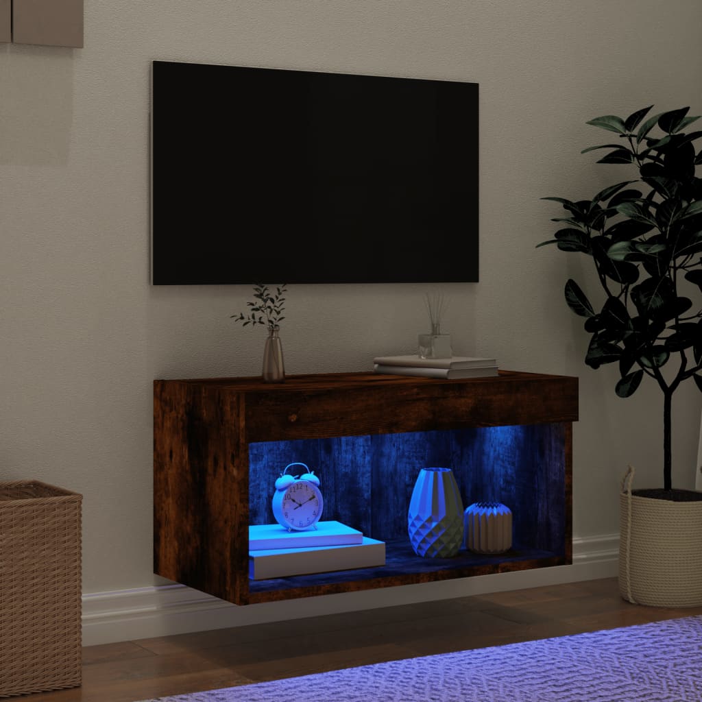 vidaXL TV Cabinet with LED Lights Smoked Oak 60x30x30 cm