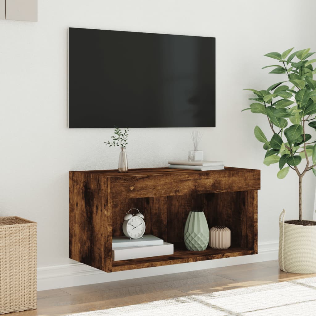 vidaXL TV Cabinet with LED Lights Smoked Oak 60x30x30 cm