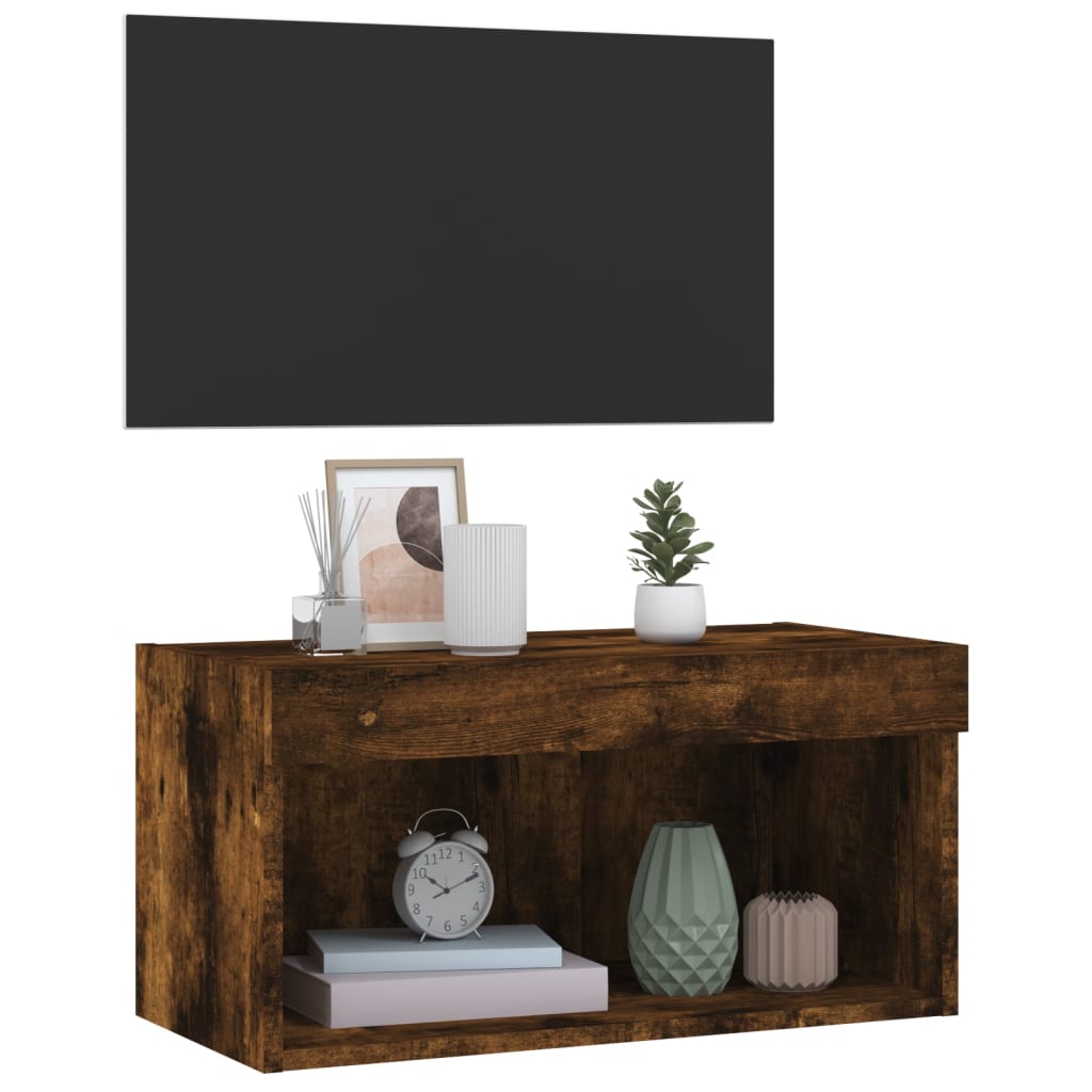 vidaXL TV Cabinet with LED Lights Smoked Oak 60x30x30 cm