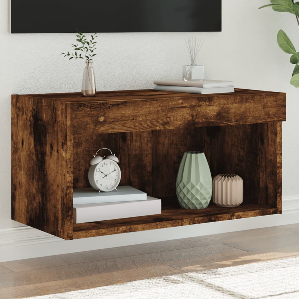 vidaXL TV Cabinet with LED Lights Smoked Oak 60x30x30 cm