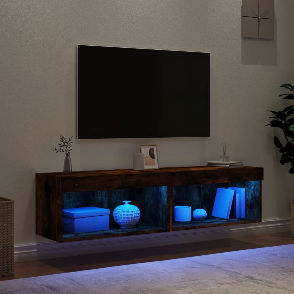 2 Piece TV Cabinet Set with LED Lights Smoked Oak 60x30x30 cm