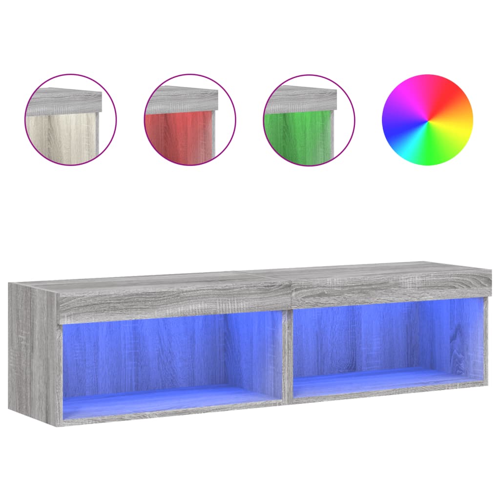 2 Piece TV Cabinet Set with LED Lights Grey Sonoma 60x30x30 cm