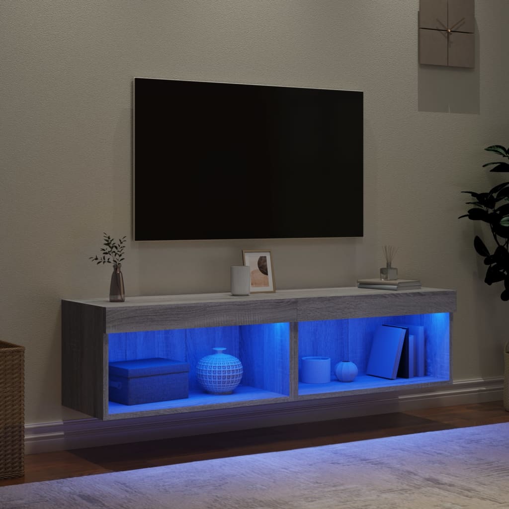 2 Piece TV Cabinet Set with LED Lights Grey Sonoma 60x30x30 cm