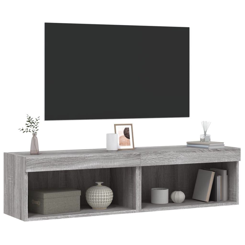 2 Piece TV Cabinet Set with LED Lights Grey Sonoma 60x30x30 cm