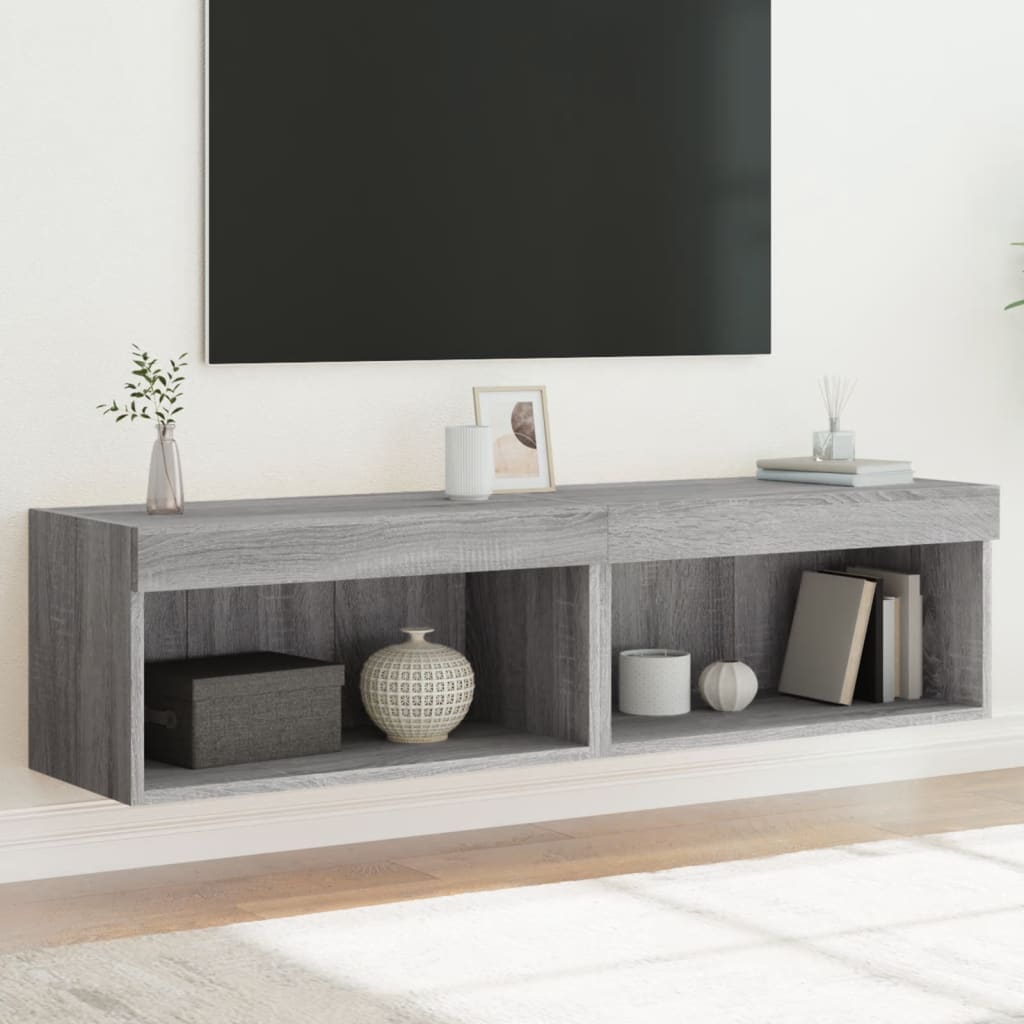 2 Piece TV Cabinet Set with LED Lights Grey Sonoma 60x30x30 cm