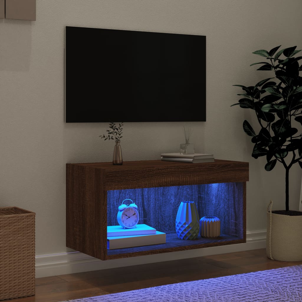 vidaXL TV Cabinet with LED Lights Brown Oak 60x30x30 cm