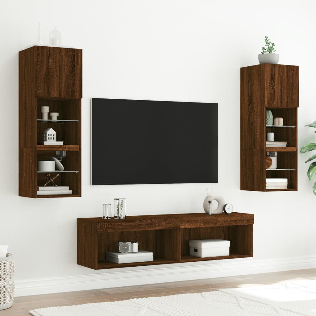 vidaXL TV Cabinet with LED Lights Brown Oak 60x30x30 cm