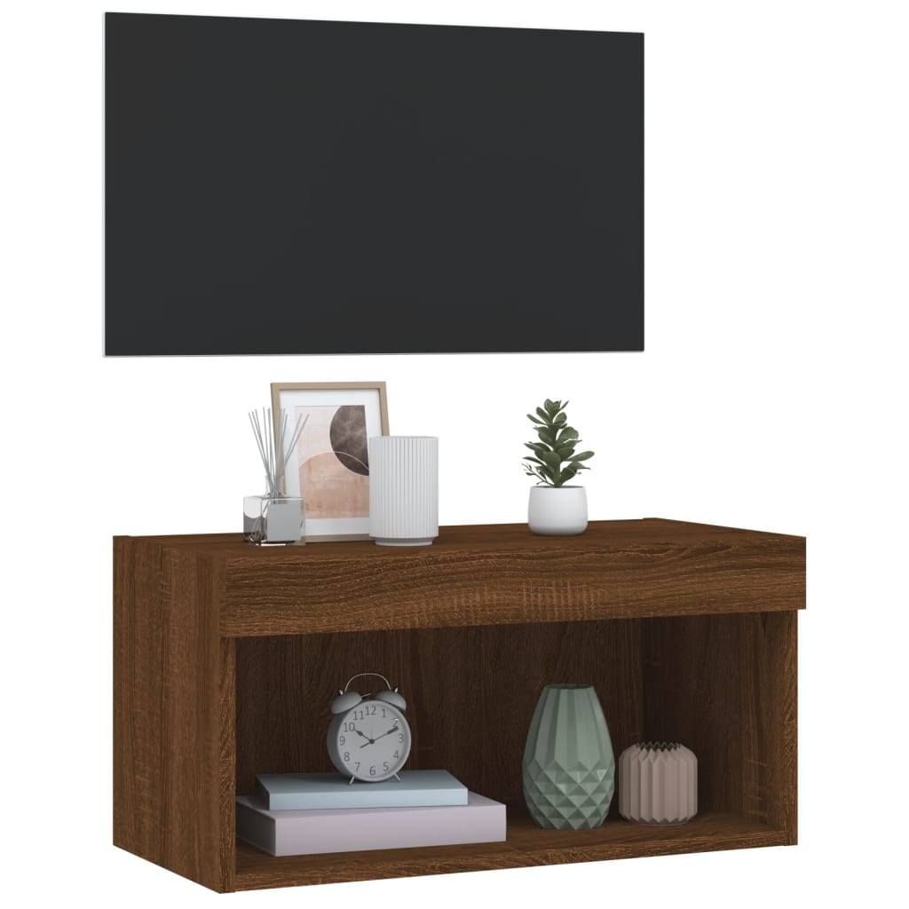 vidaXL TV Cabinet with LED Lights Brown Oak 60x30x30 cm