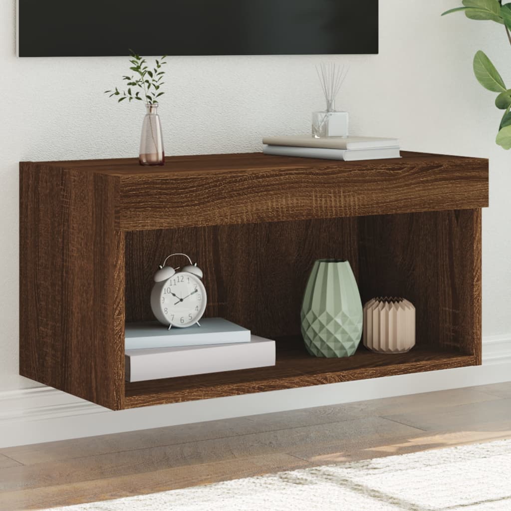 vidaXL TV Cabinet with LED Lights Brown Oak 60x30x30 cm