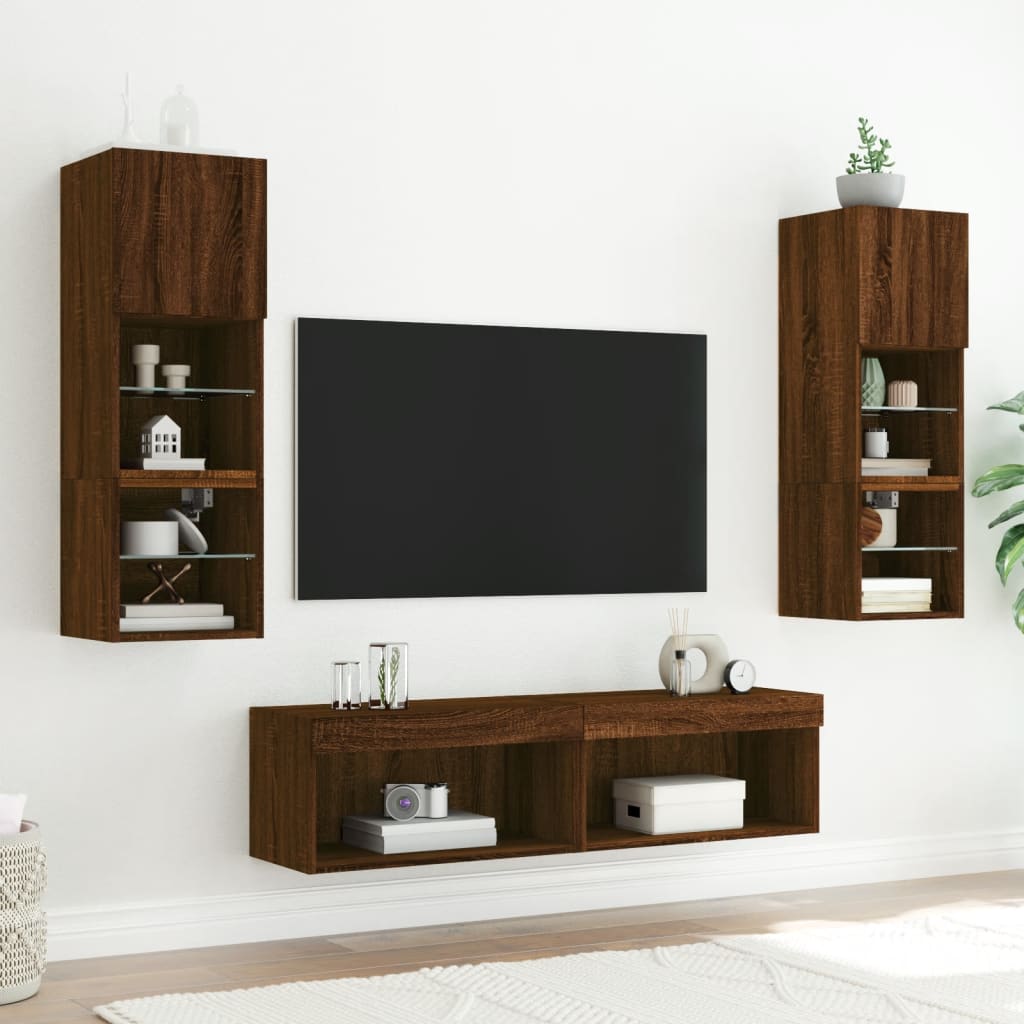 vidaXL TV Cabinets with LED Lights 2 pcs Brown Oak 60x30x30 cm