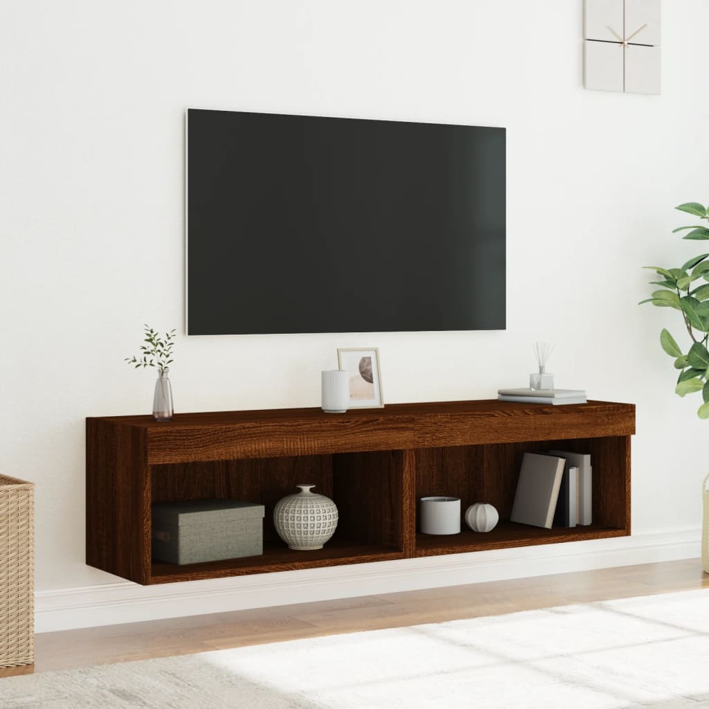 vidaXL TV Cabinets with LED Lights 2 pcs Brown Oak 60x30x30 cm