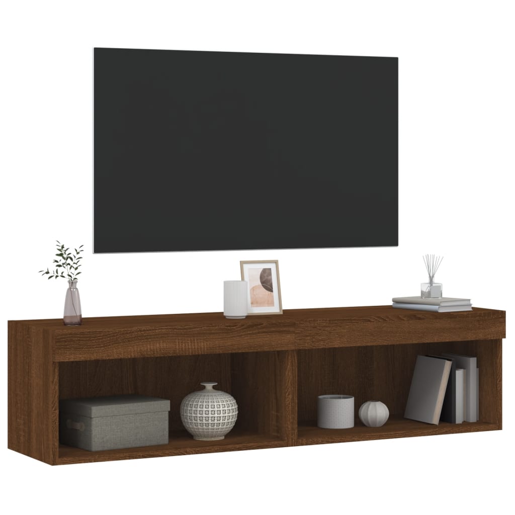 vidaXL TV Cabinets with LED Lights 2 pcs Brown Oak 60x30x30 cm