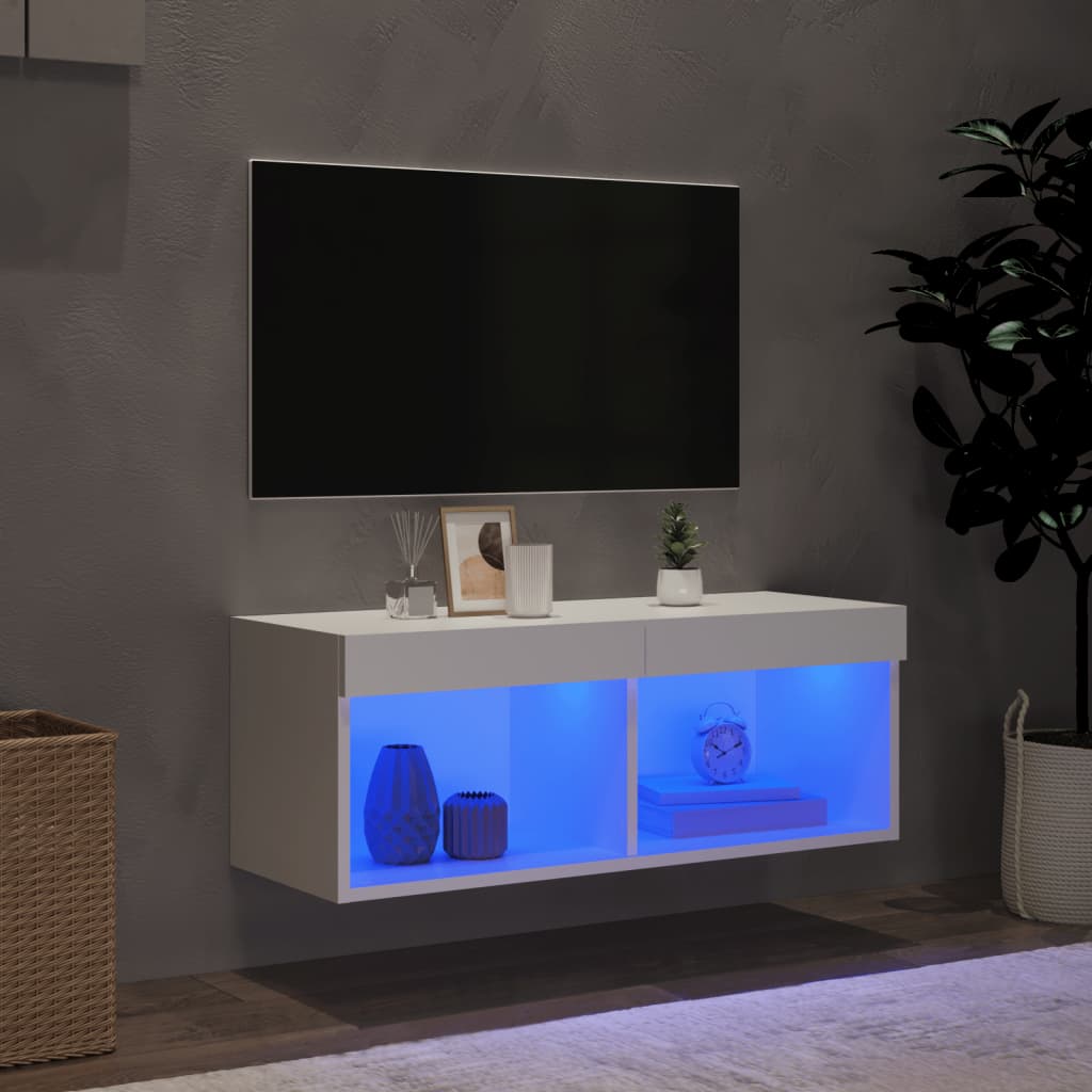 vidaXL TV Cabinet with LED Lights White 80x30x30 cm