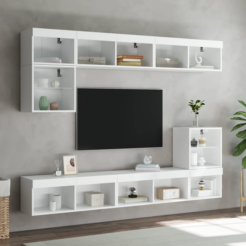 2 Piece TV Cabinet Set with LED Lights White 80x30x30 cm