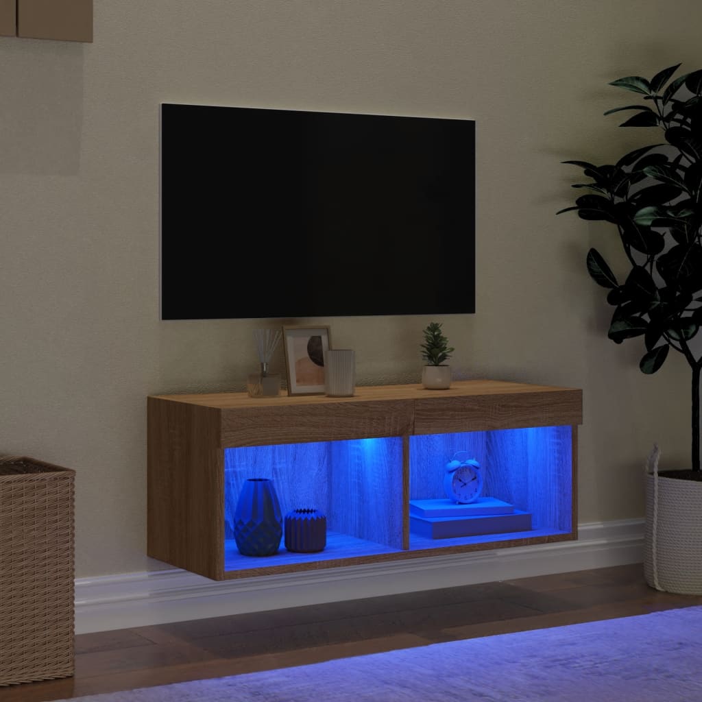 vidaXL TV Cabinet with LED Lights Sonoma Oak 80x30x30 cm